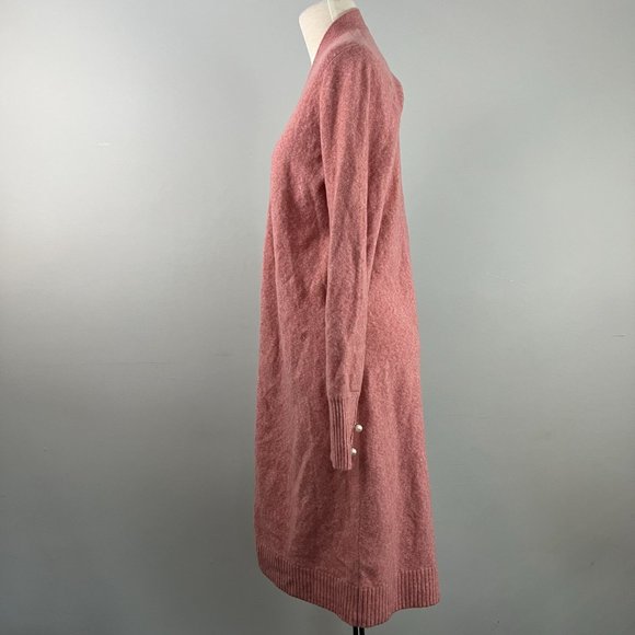 RACHEL PARCELL Pink Long Cardigan with Pearl Detailing (no size tag) - Picture 3 of 7